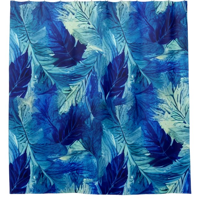 Rideaux De Douche aquarelle esthétique Abstraite bleu marine feuilla (Devant)