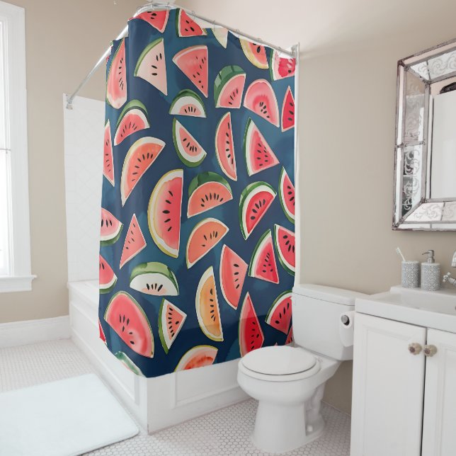 Rideaux De Douche Aquarelle été Watermelon Slices Patten (En situation)