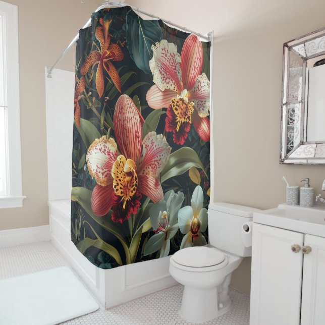 Rideaux De Douche Aquarelle Fiery Orchid Spectrum (En situation)