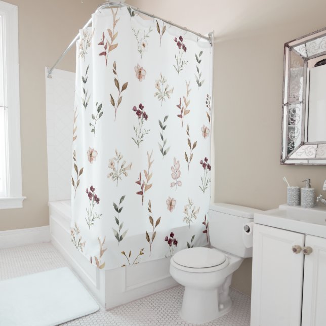 Rideaux De Douche Aquarelle Fleur sauvage Botanique Floral (En situation)