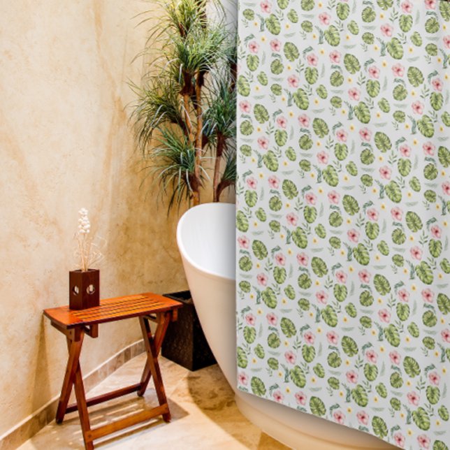 Rideaux De Douche Aquarelle fleurie rose jaune élégant (Créateur téléchargé)