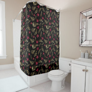 Rideaux De Douche Aquarelle fleurs rouges tropicale exotique palmier