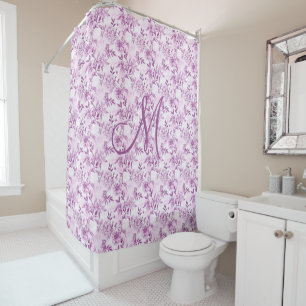 Rideaux De Douche Aquarelle Florale violette initiale Monogramme Élé