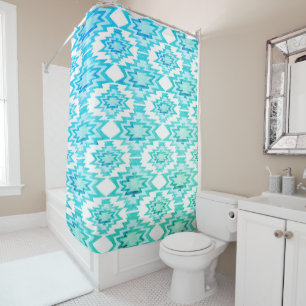 Rideaux De Douche Aquarelle géométrique Imprimer Motif Aqua Blue