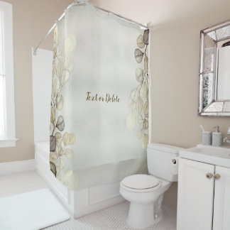Rideaux De Douche Aquarelle Golden Eucalyptus Foliage brillant éléga