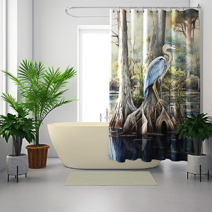 Rideaux De Douche Aquarelle Grand Héron Bleu
