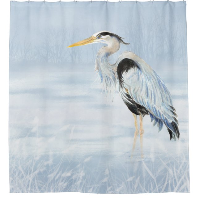 Rideaux De Douche Aquarelle Great Blue Heron Bird Art (Devant)
