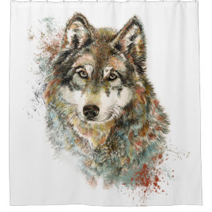 Rideaux De Douche Aquarelle Gris Loup Animal Faune Nature Art  