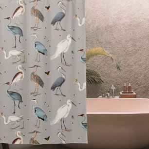 Rideaux De Douche Aquarelle Heron Bird Egret Nature Motif