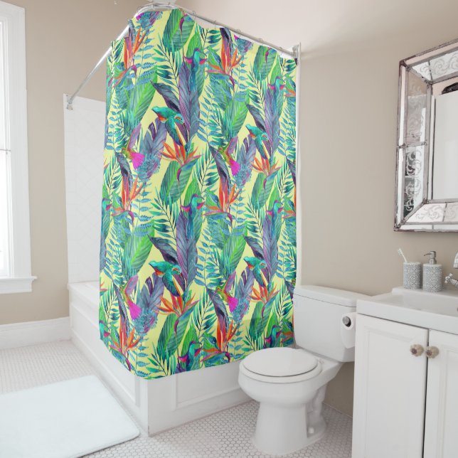Rideaux De Douche Aquarelle Humminbirds dans la jungle (En situation)
