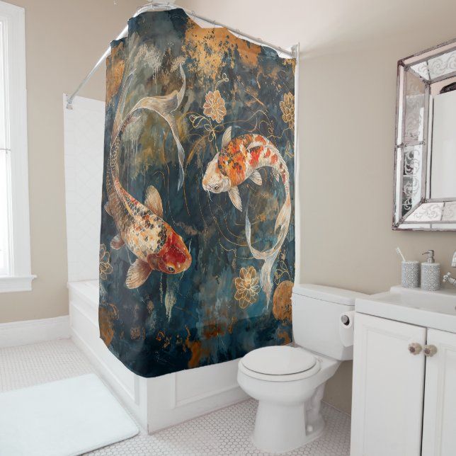 Rideaux De Douche Aquarelle Koi Fish Illustration (En situation)