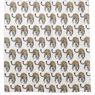 Rideaux De Douche aquarelle léopard jungle chat peint vert animal