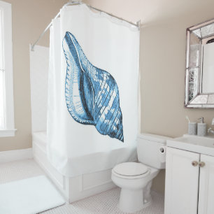 Rideaux De Douche Aquarelle marine côtière bleu coquille