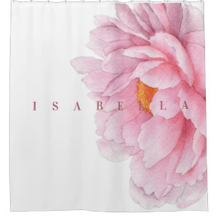 Rideaux De Douche Aquarelle moderne Grande pivoine Nom personnalisé