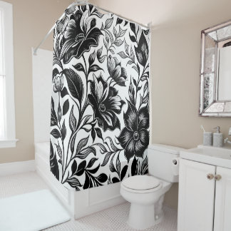 Rideaux De Douche Aquarelle moderne noir blanc pays floral
