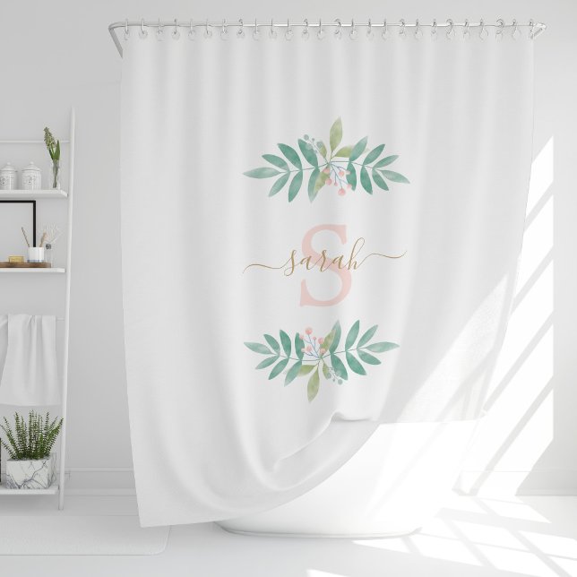Rideaux De Douche Aquarelle Monogramme floral (Créateur téléchargé)
