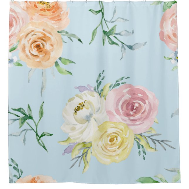 Rideaux De Douche Aquarelle Motif Floral (Devant)