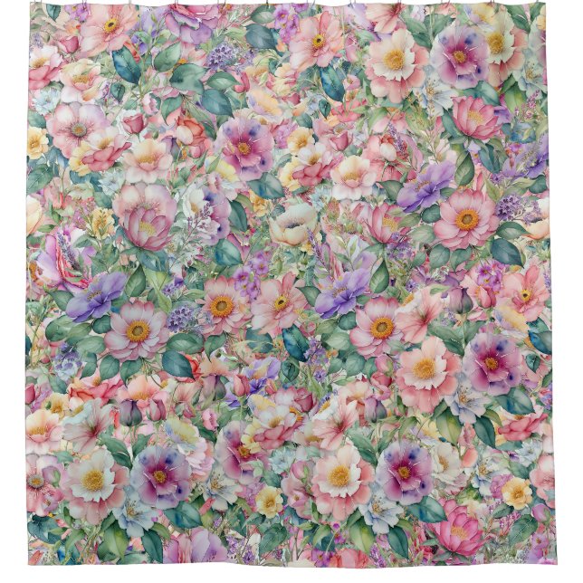 Rideaux De Douche Aquarelle motif floral, Arrière - plan floral (Devant)