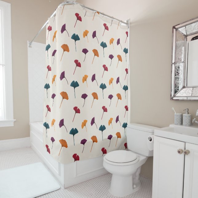 Rideaux De Douche Aquarelle Motif Ginkgo Leaf Automne Couleurs d'aut (En situation)