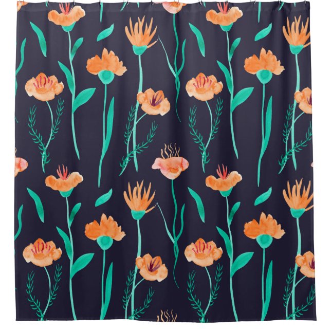 Rideaux De Douche Aquarelle motif sans faille avec feuilles et fanta (Devant)