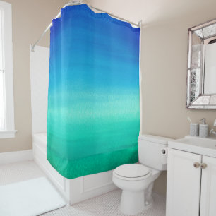 Rideaux De Douche Aquarelle Océan Bleu Plage Vert Tropical