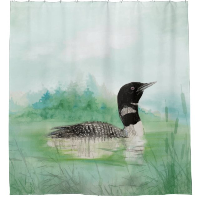 Rideaux De Douche Aquarelle Oiseau commun Loon Nature Art (Devant)