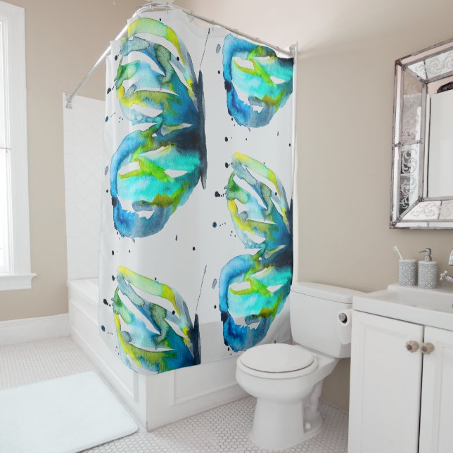 Rideaux De Douche Aquarelle papillon (En situation)