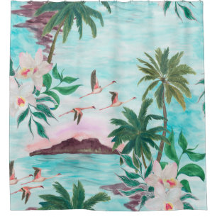 Rideaux De Douche Aquarelle peinture sans couture motif avec hawaïe