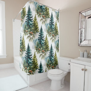 Rideaux De Douche Aquarelle Pine Motif Elégant hiver