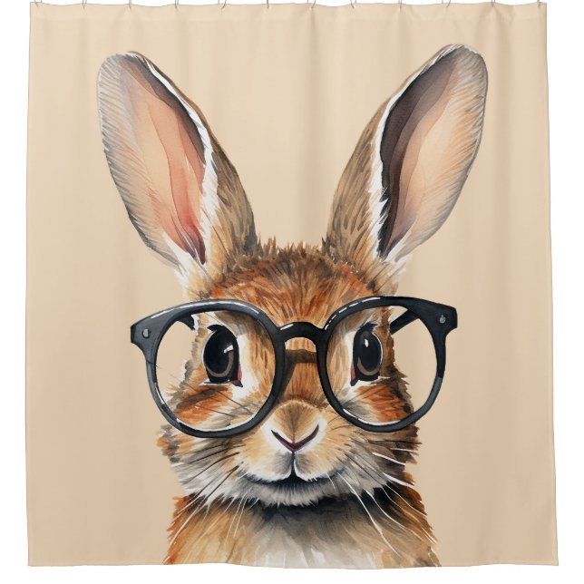 Rideaux De Douche Aquarelle Portrait Joli Lapin Avec Verres (Devant)