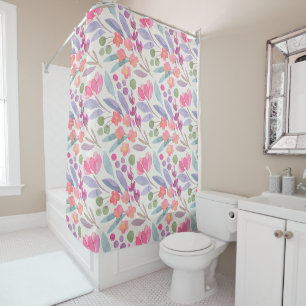 Rideaux De Douche Aquarelle rose-bleu étonnante Motif floral