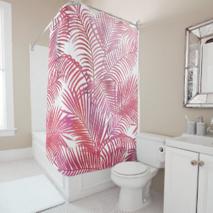 Rideaux De Douche Aquarelle rose moderne palmier tropical feuilles 