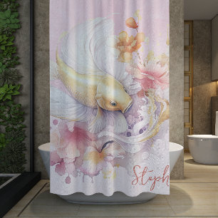Rideaux De Douche Aquarelle rose or Koi poisson floral personnalisé
