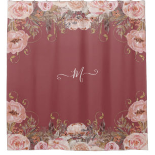 Rideaux De Douche Aquarelle rose pâle monogramme Vintage