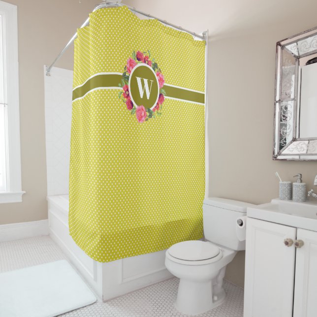 Rideaux De Douche Aquarelle Rouge Poppies Roses Roses Roses Rose Mon (En situation)