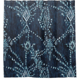 Rideaux De Douche Aquarelle satellite de tribal d'Ikat d'indigo