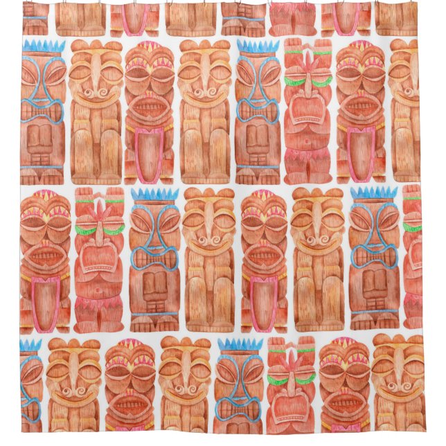 Rideaux De Douche Aquarelle tiki hawaii totem sans couture motif (Devant)