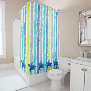 Rideaux De Douche Aquarelle Tortue de mer Shibori rayée