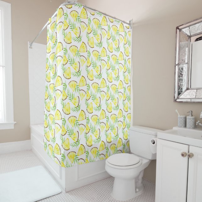 Rideaux De Douche Aquarelle tropicale Motif ananas Chic Moderne (En situation)