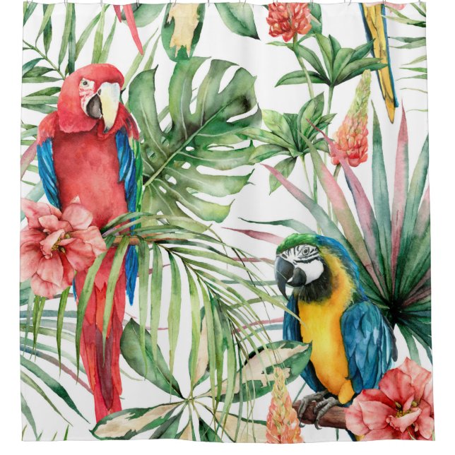 Rideaux De Douche Aquarelle tropicale sans coutures motif avec perro (Devant)