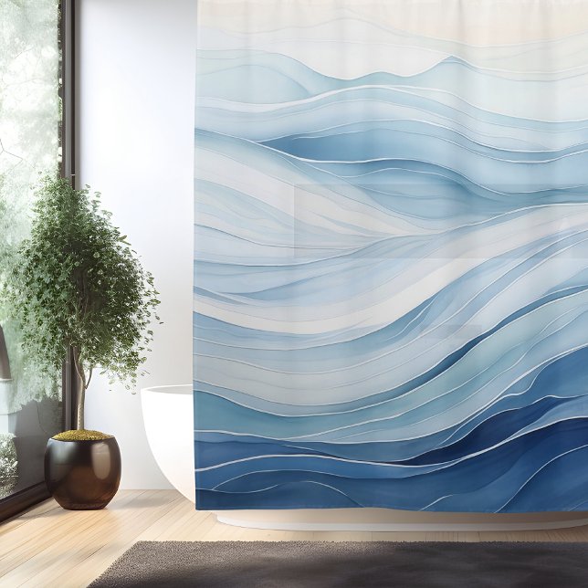 Rideaux De Douche Aquarelle Vagues minimalistes (Créateur téléchargé)