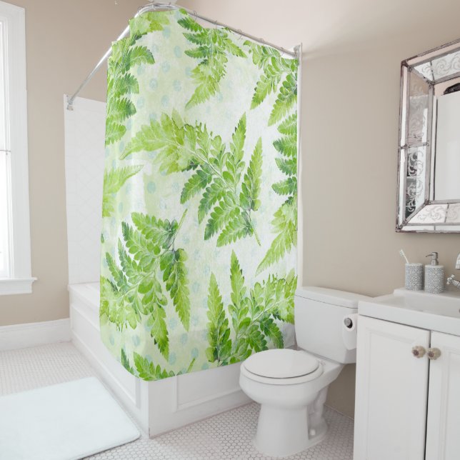 Rideaux De Douche Aquarelle végétale moderne Feuille verte (En situation)