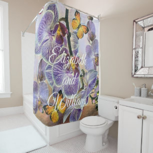 Rideaux De Douche Aquarelle vintage blanc pourpre rose orchidée