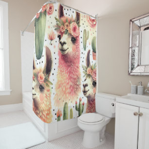 Rideaux De Douche Aquarelle vintage Cute Llama