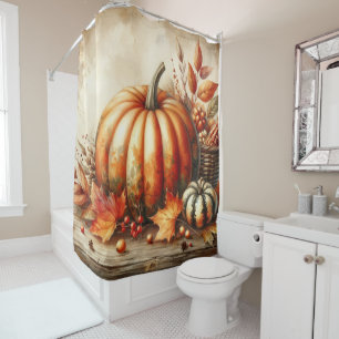 Rideaux De Douche Aquarelle vintage des citrouilles et des feuilles 
