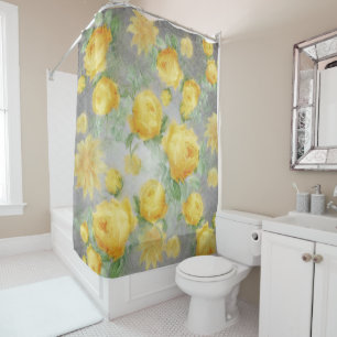 Rideaux De Douche Aquarelle Vintage jaune et gris