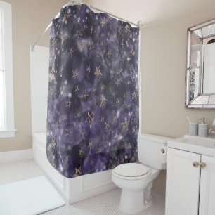 Rideaux De Douche Aquarelle violette de Whimsical Gold Bronze Moon S