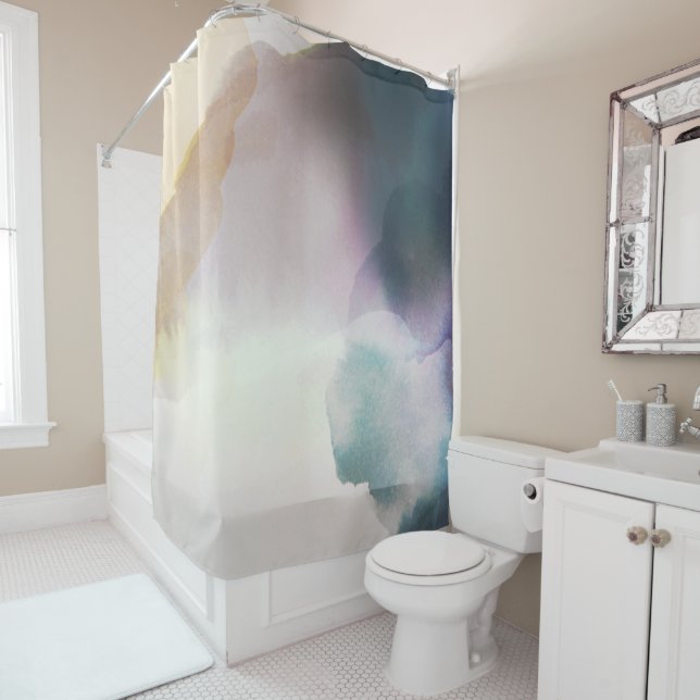 Rideaux De Douche Aquarelle violette moderne Abstraite (En situation)