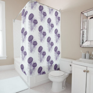 Rideaux De Douche Aquarelle Whimisical Violet Jellyfish Splash Art