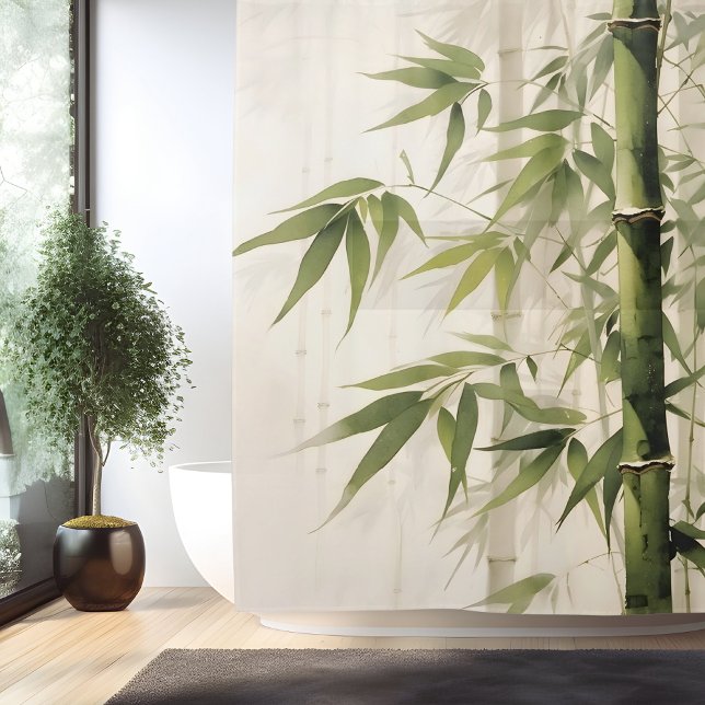 Rideaux De Douche Aquarelle Zen Bamboo Harmonie (Créateur téléchargé)